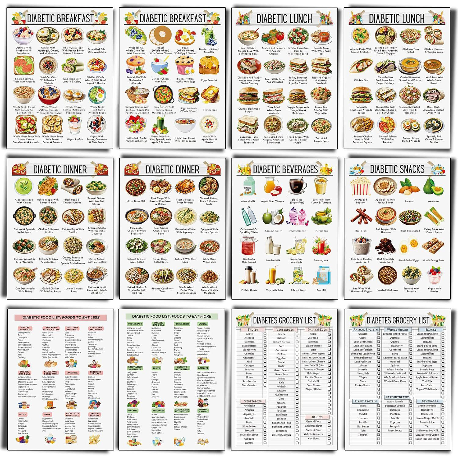 12pcs Diabetic Meal Planner Un - Food Snacks Options review and price